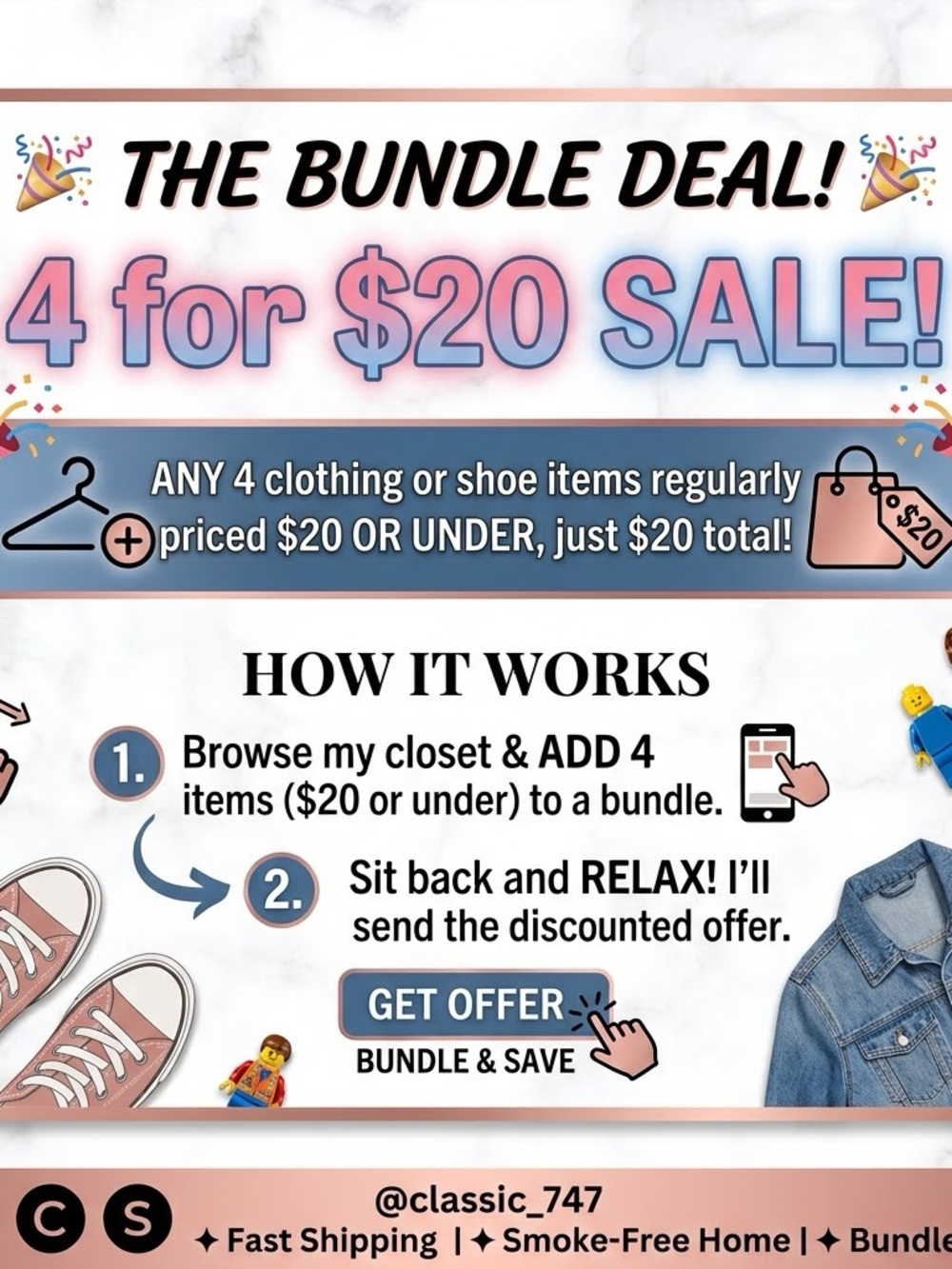 I’m currently running a 4 for $20 Bundle Sale on eligible items! See description